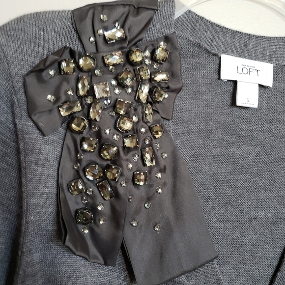 Loft gray merino jeweled bow sweater cardigan - Picture 3 of 6